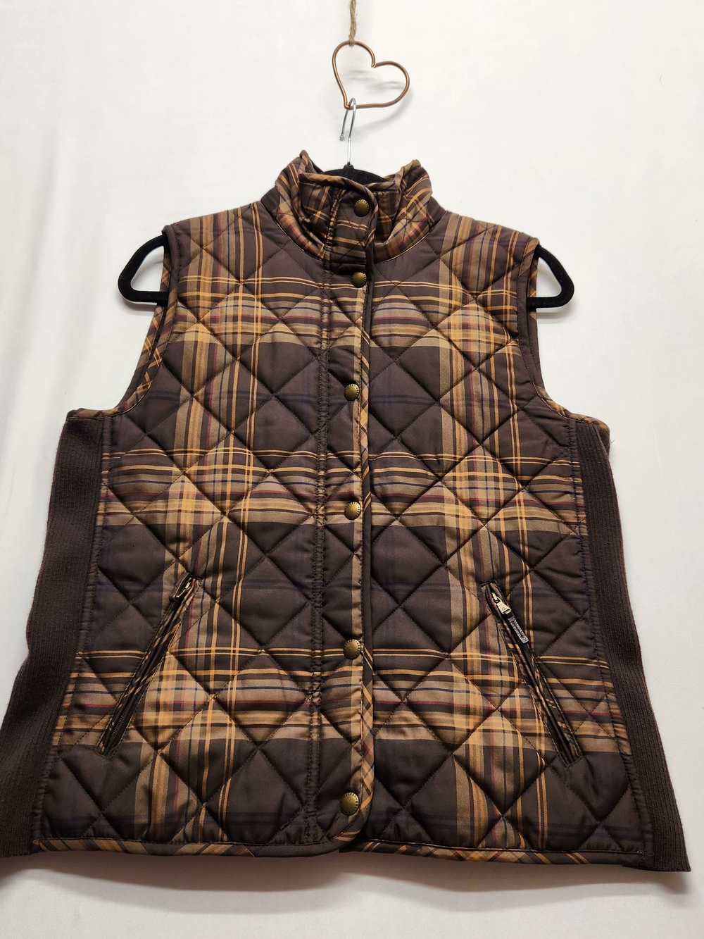 ⭐️Lauren Ralph Lauren Plaid Quilted Vest Brown Tan Medium Preppy Equestrian